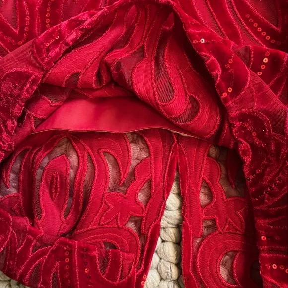 Marchesa Notte stunning red velvet and sequin dress